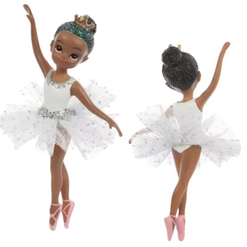2 Ballerina Christmas Ornaments Black Girls Glitter Silver Gold white Pink Tutus